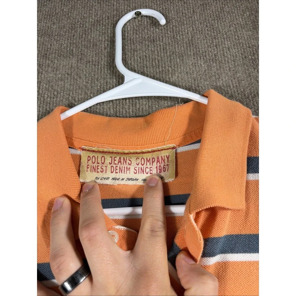 Vintage Polo Ralph Lauren Polo Shirt Mens M-L Orange Striped RL Flag Classic